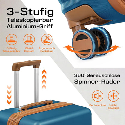 Joyway ABS Hartschalen Trolley Kofferset mit 4 Rollen und TSA Schloss Blau M