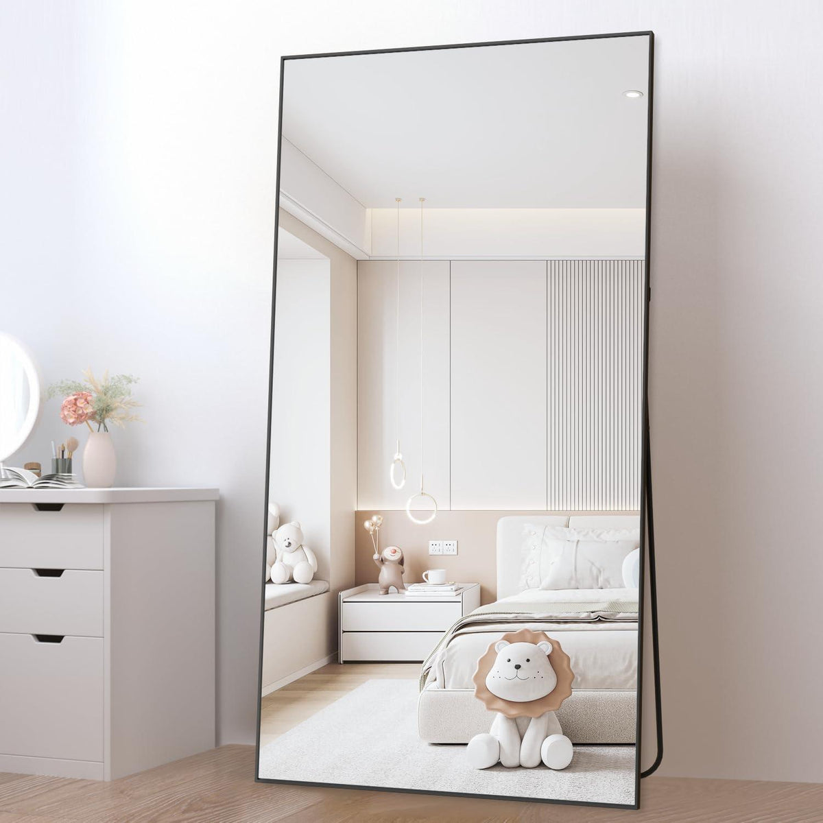 Großer Standspiegel 193x86cm – Schwarz, Boden Spiegel für Schlafzimmer