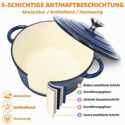 7-teiliges Emaille Gusseisen Kochgeschirr Set mit Dutch Oven