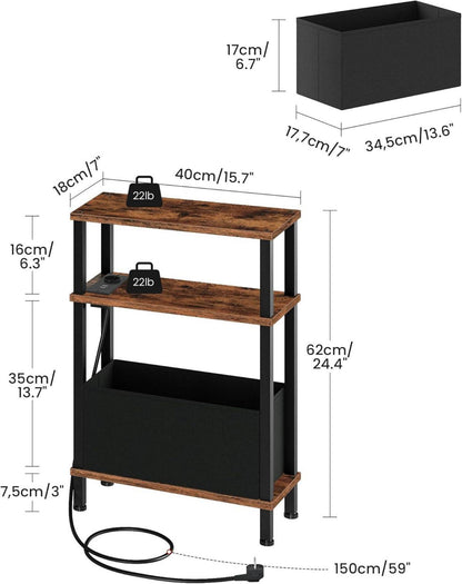 3-stufiger schmaler Beistelltisch mit Ladestation und Schublade