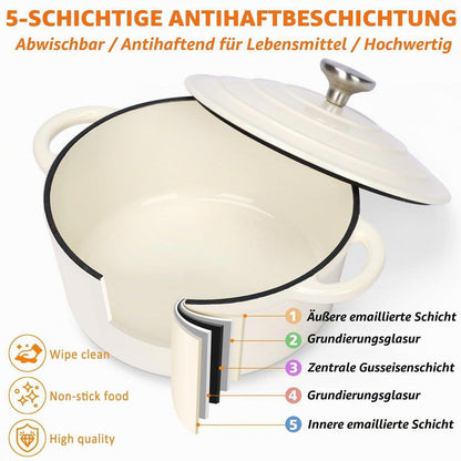 8-teiliges Emaille Gusseisen Kochgeschirr Set – Weiß
