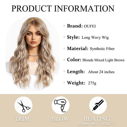 Blonde lange gewellte Perücke mit Vorhang Pony
