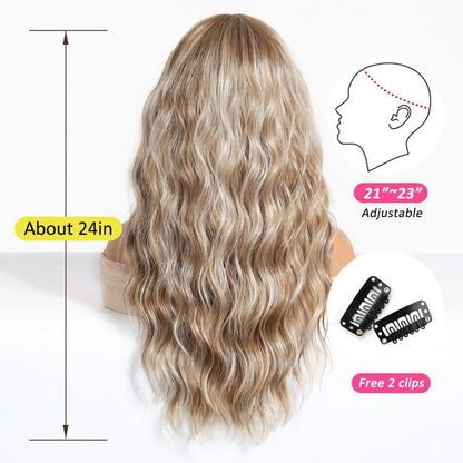 Blonde Lange lockige Perücke mit Pony für Frauen - Hitzebeständig & natürlich - ideal für