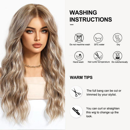 Blonde Lange lockige Perücke mit Pony für Frauen - Hitzebeständig & natürlich - ideal für