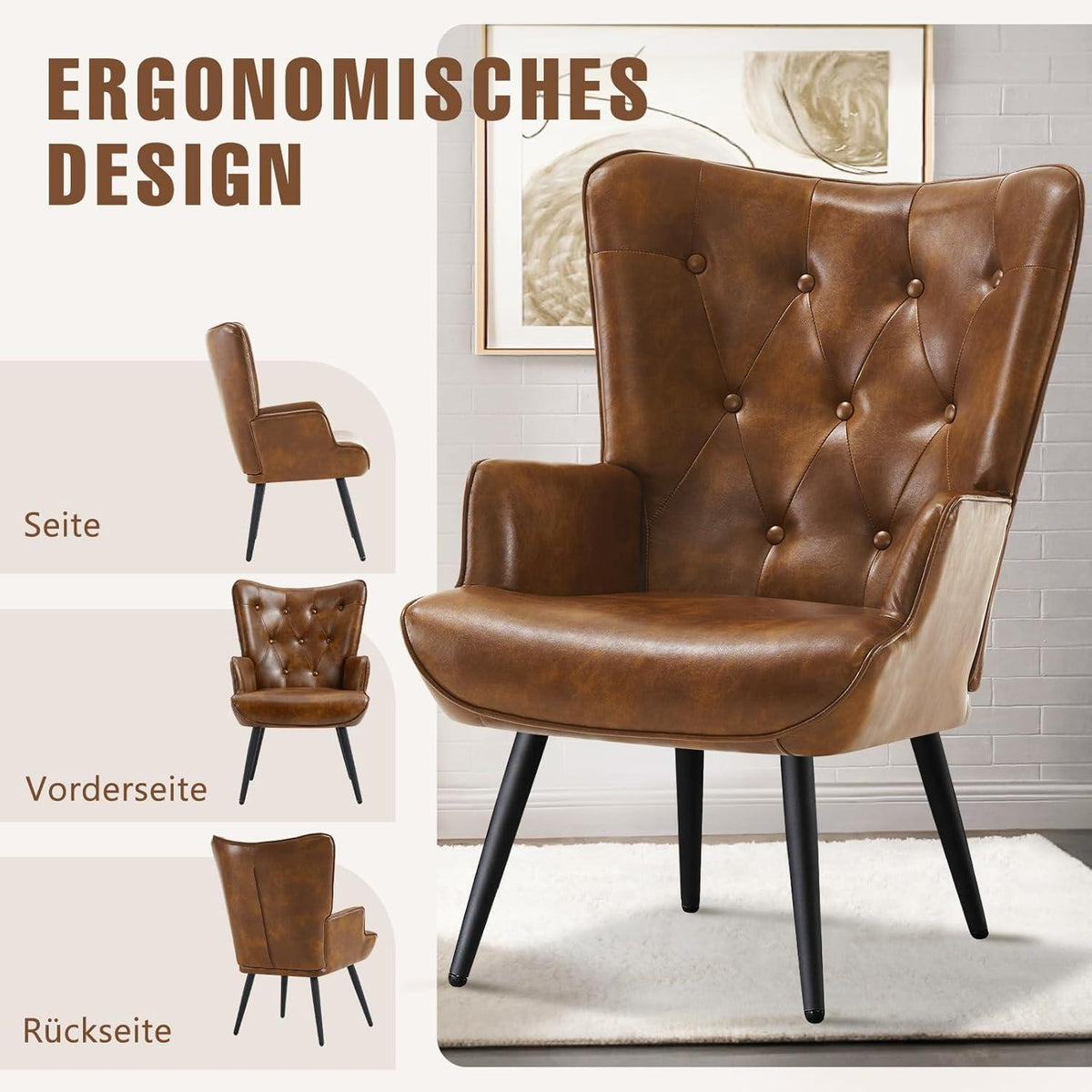 Ohrensessel Braun – Skandinavischer Relaxsessel mit hoher Rückenlehne
