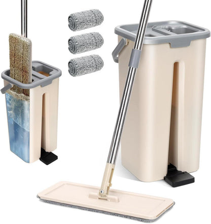 2-in-1 Bodenwischer Set with Eimer & 3 Mikrofiber Pads