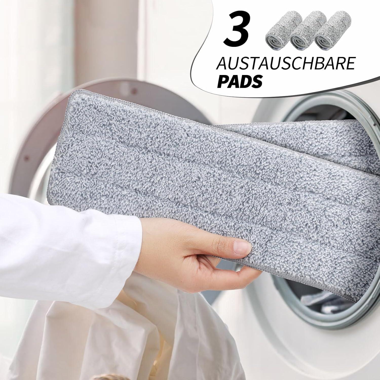 Wischmopp Set 2 in 1 mit Eimer und 3 Mikrofaser Wischpads in Beige