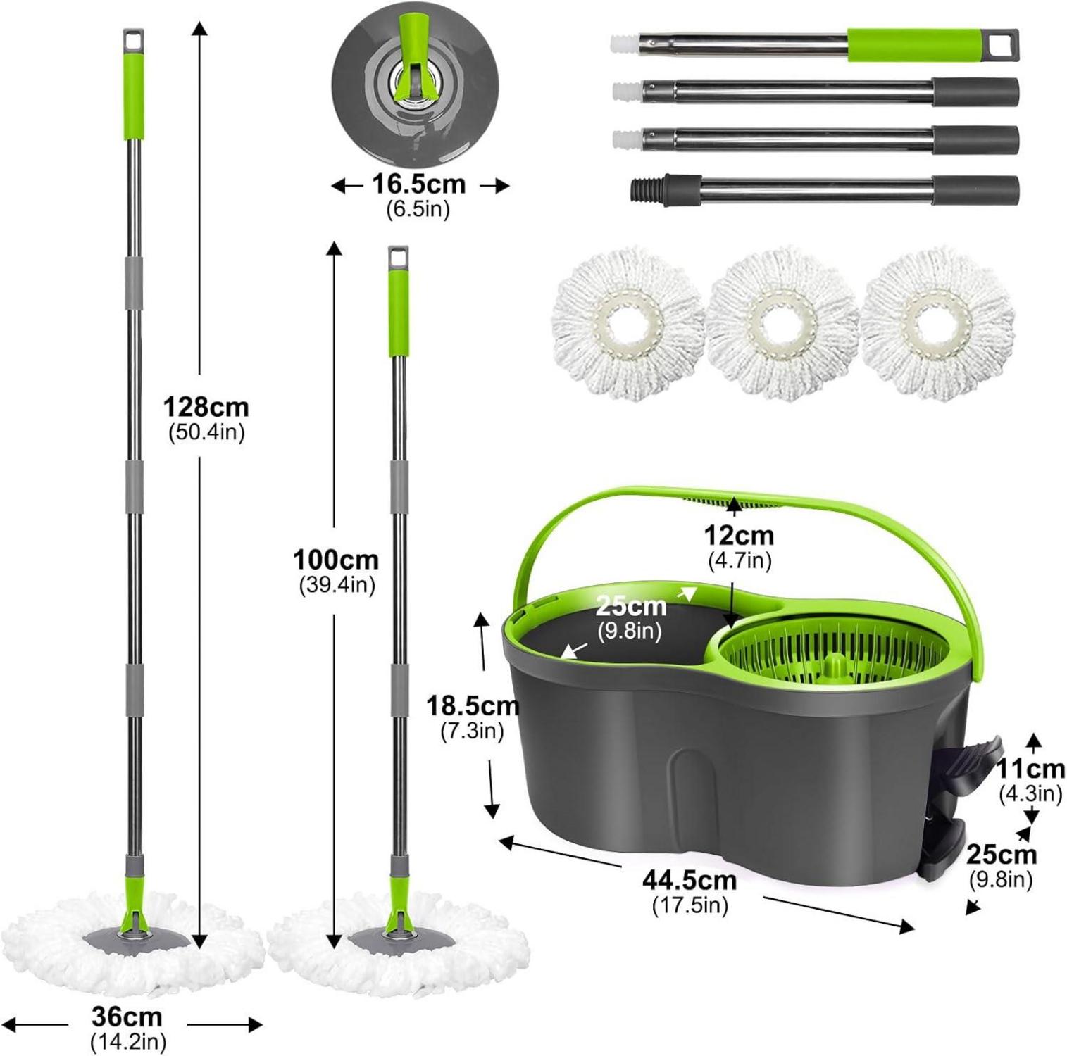 Wischmopp Set mit Eimer und 3 Mikrofaser-Pads, verstellbarer