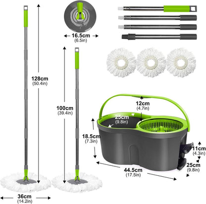 Wischmopp Set mit Eimer und 3 Mikrofaser-Pads, verstellbarer