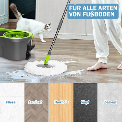 Wischmopp Set mit Eimer 2-in-1 Bodenwischer 3 Mikrofaser-Pads