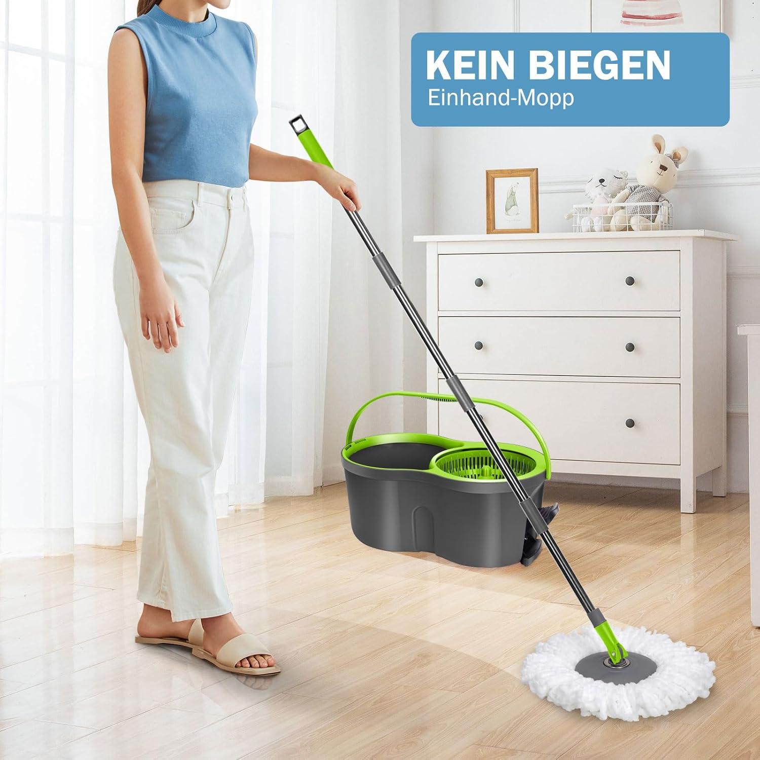 Wischmopp Set mit Eimer 2-in-1 Bodenwischer Komplett Set 3 Mikrofaser-Pads