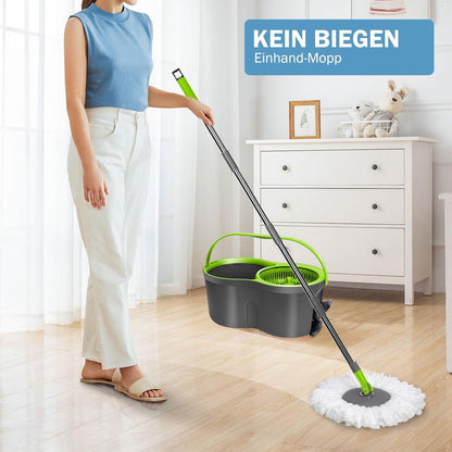 Wischmopp Set mit Eimer 2-in-1 Bodenwischer Komplett Set 3 Mikrofaser-Pads
