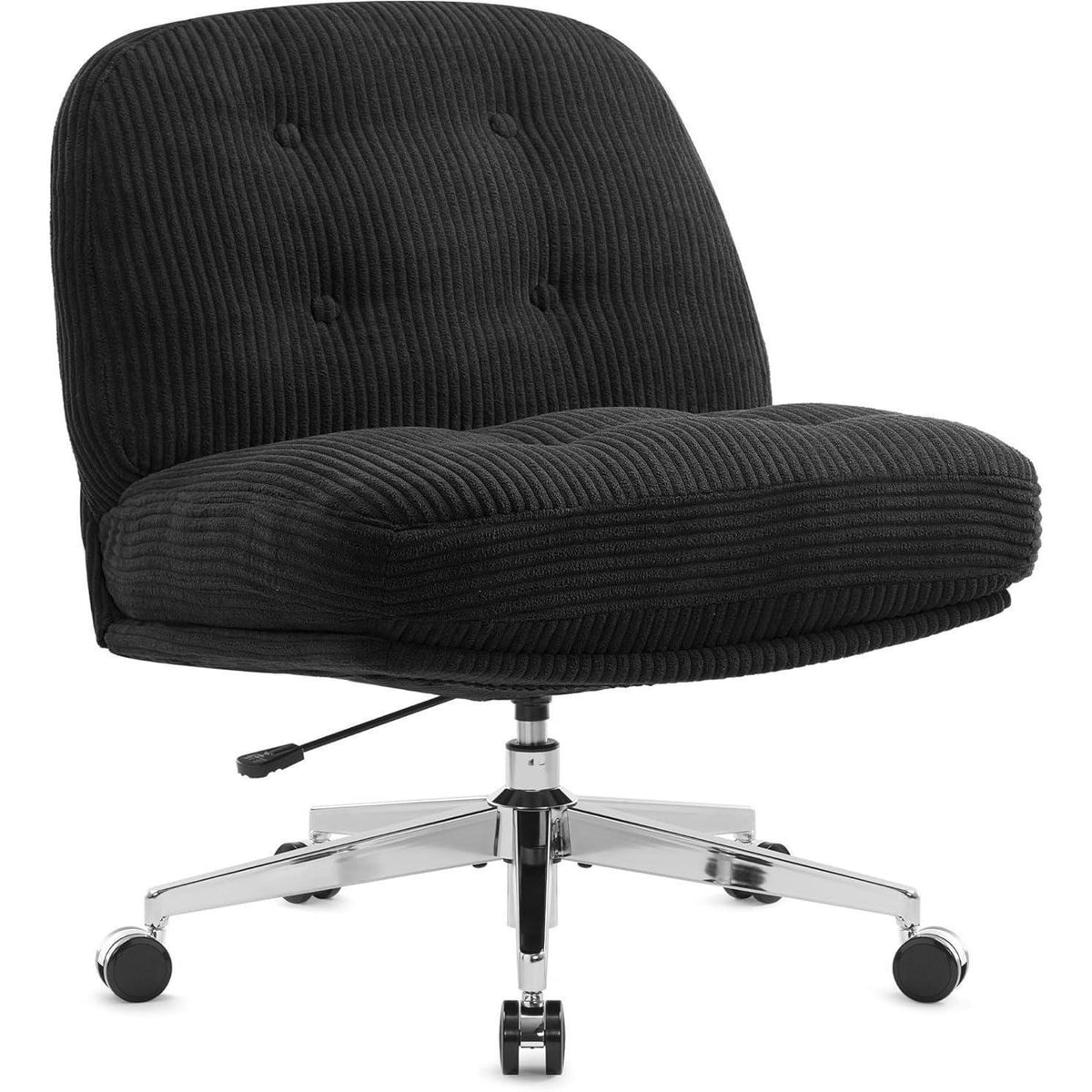 Ergonomischer Bürostuhl ohne Armlehnen, Schneidersitz-Sessel, Kordsamt, Schwarz