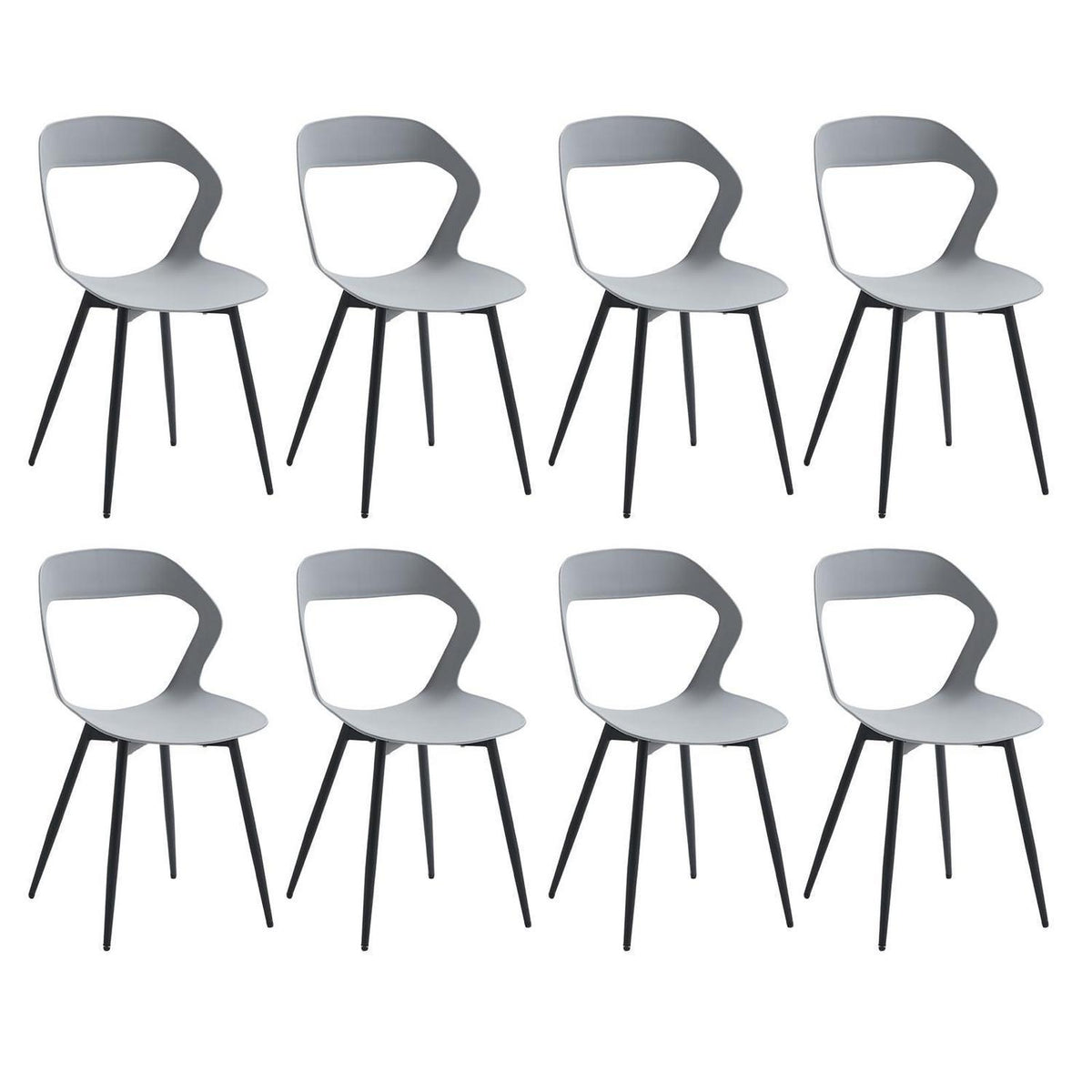 8er Set Nordische Esszimmerstühle mit Metallbeinen – Grau & Schwarz