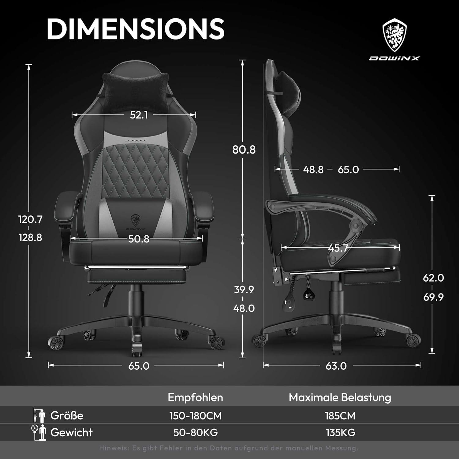 Ergonomischer Gaming Stuhl mit Rückenstütze und Fußstütze, PU