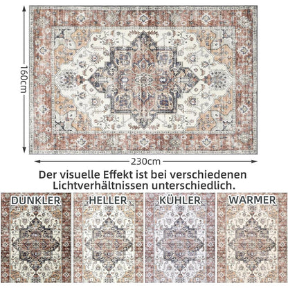 Vintage Teppich Wohnzimmer 160x230cm – Ziegelrot, Kurzflor & Waschbar