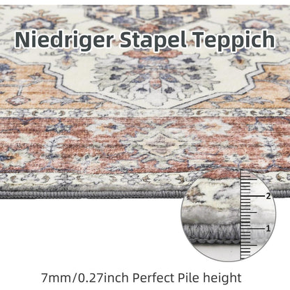 Vintage Teppich Wohnzimmer 160x230cm – Ziegelrot, Kurzflor & Waschbar