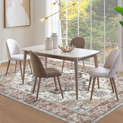 Vintage Teppich Wohnzimmer 160x230cm – Ziegelrot, Kurzflor & Waschbar