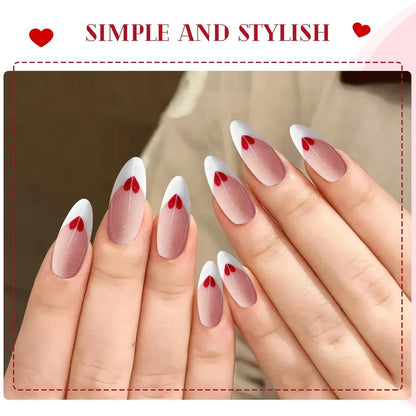 24er Set Weiße Französische Press On Nails mit Gel-Klebeaufkleber