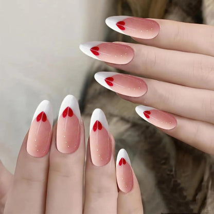 24er Set Weiße Französische Press On Nails mit Gel-Klebeaufkleber