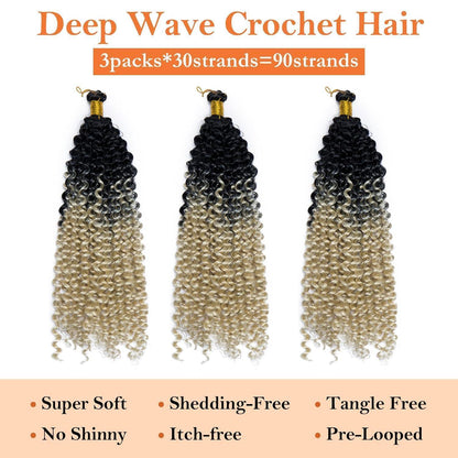 3er Pack Wasserwelle Flechthaar Schwarz Blond 35cm
