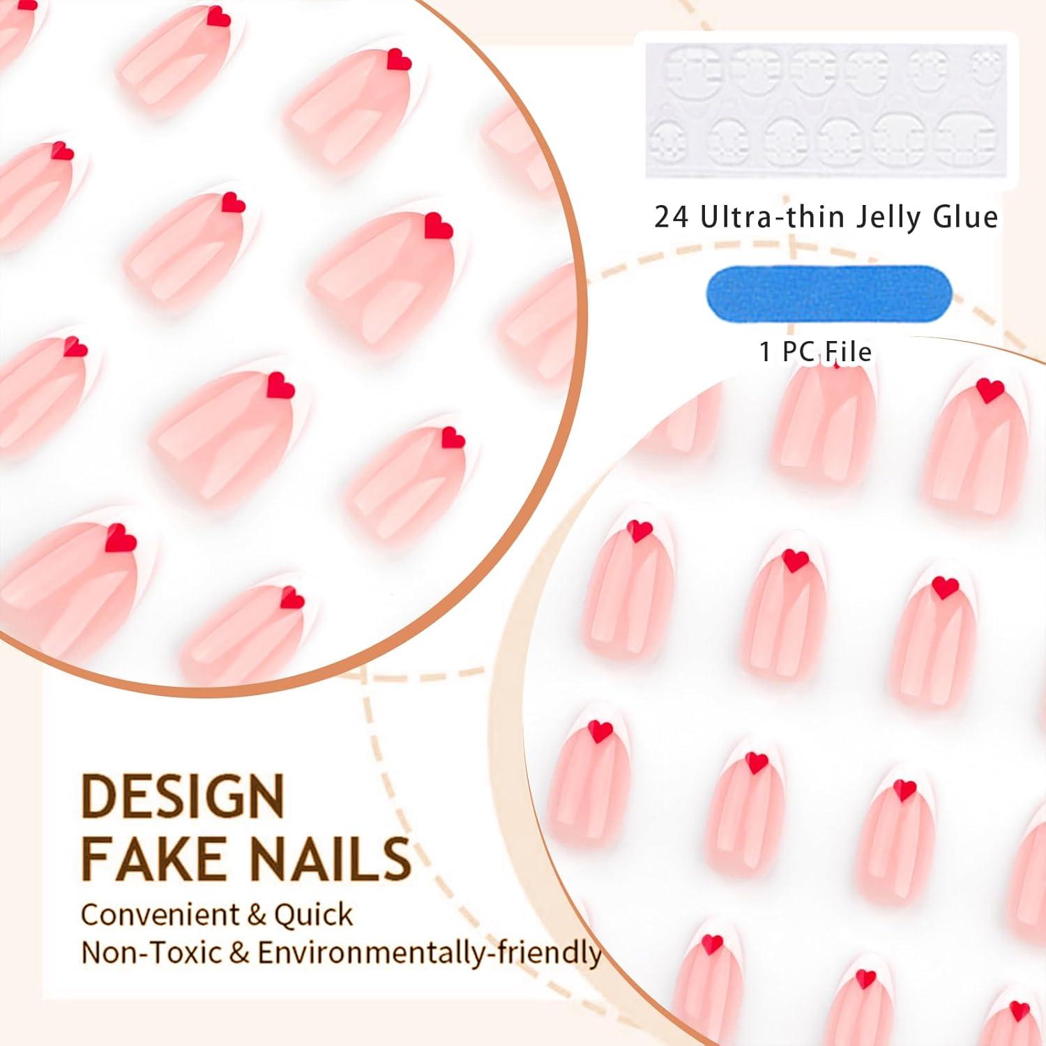 Valentinstag Falsche Nagelkunst Herz Dekoration Press-On 24 Stück