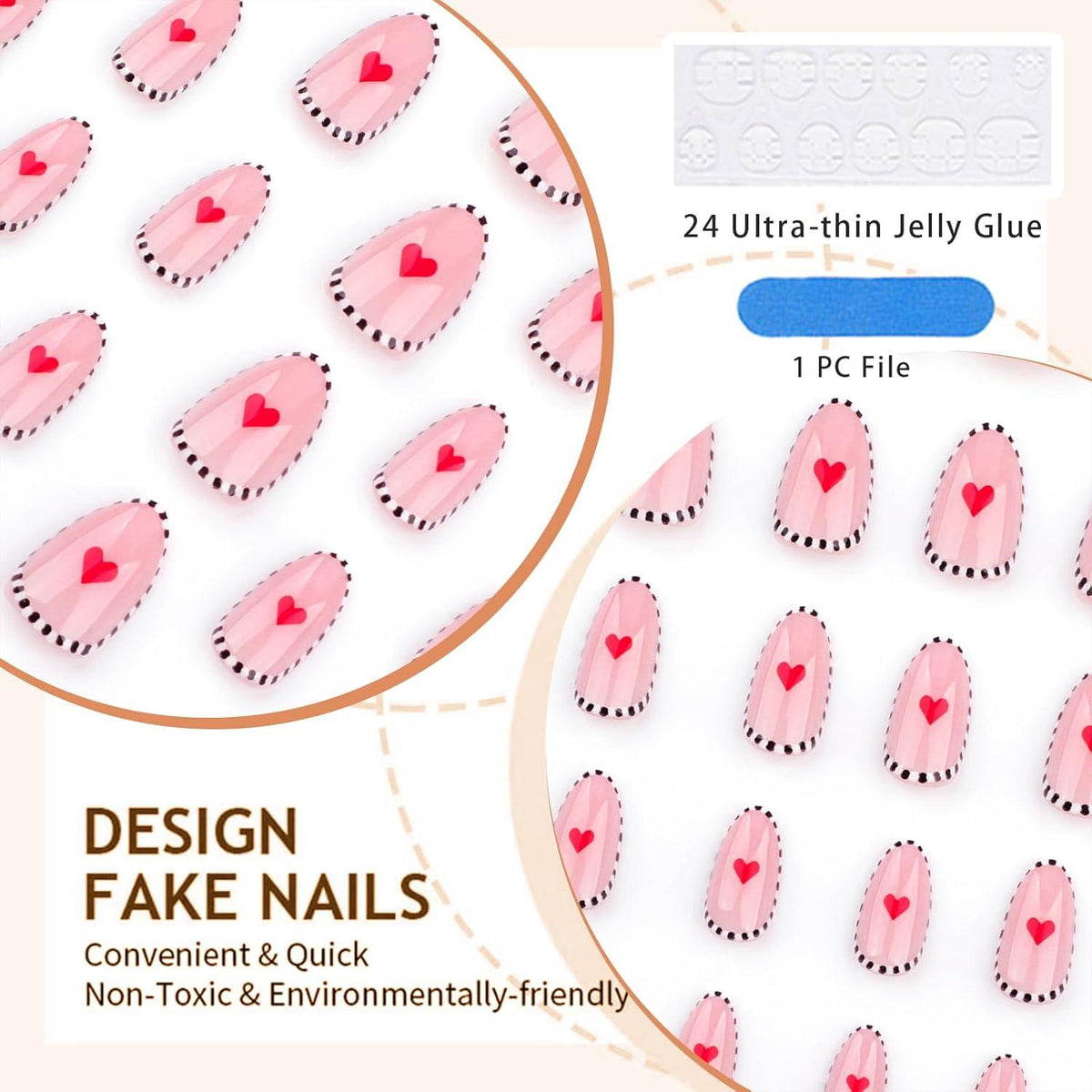 24 Stück Mandelförmige French Tip Press-On Nägel mit Zebra-Streifen