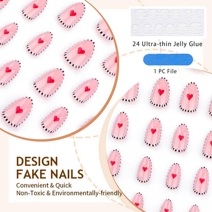 24 Stück Mandelförmige French Tip Press-On Nägel mit Zebra-Streifen