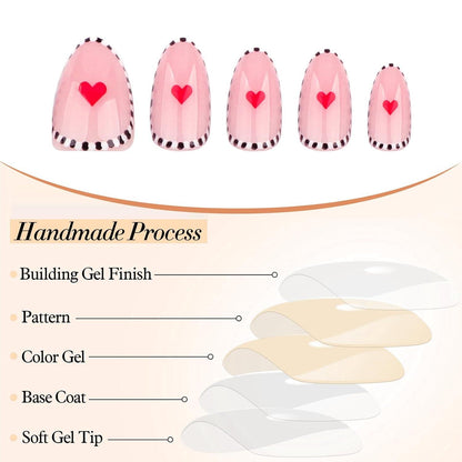 24er Set Mandelförmige French Tip Zebra Herz Nägel Valentinstag