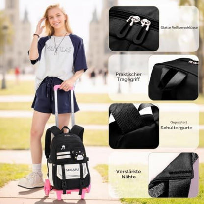 Schultrolley Rucksack Mädchen mit 6 Rädern & Trolleyfunktion