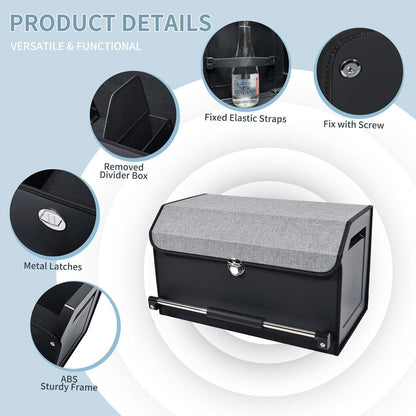 Kofferraum Organizer mit Deckel & Griff - 45L Grau in Lederoptik