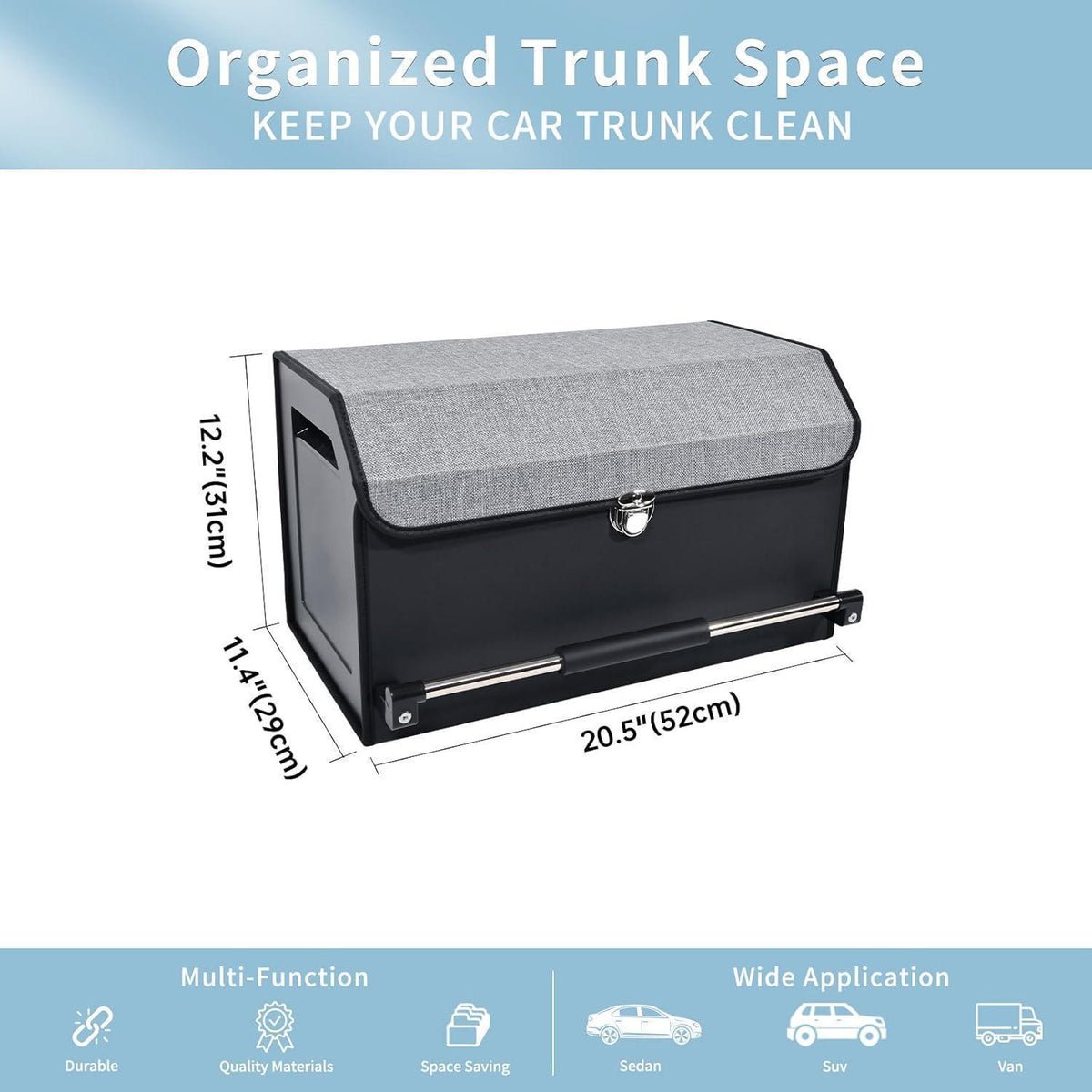 Kofferraum Organizer mit Deckel & Griff - 45L Grau in Lederoptik