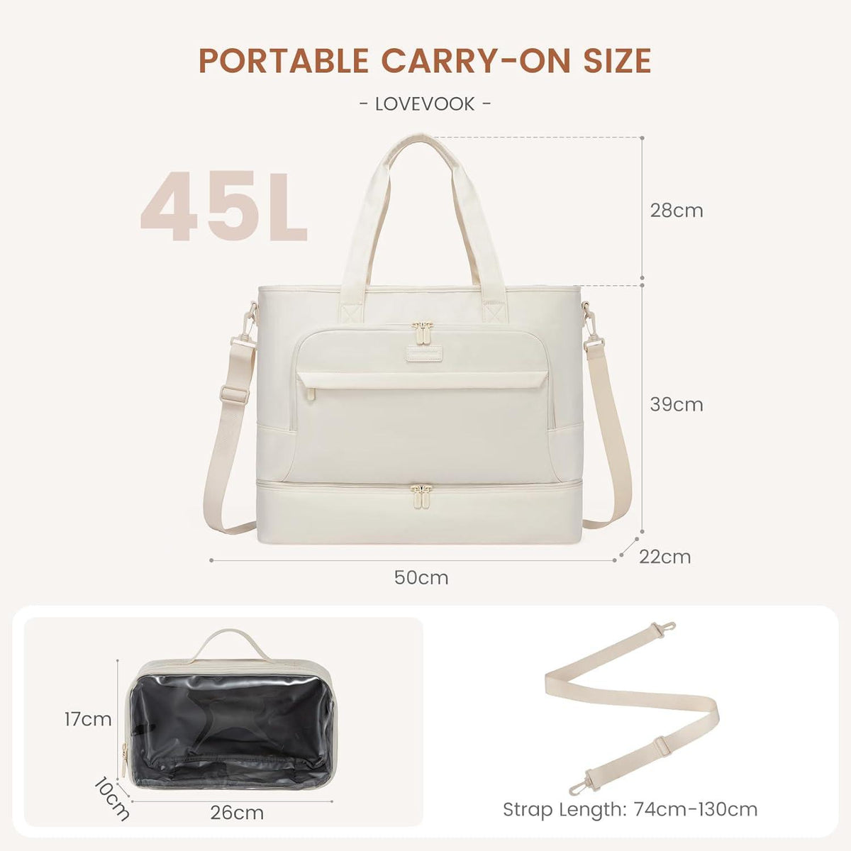 Reisetasche Damen Sporttasche 45L Groß Weekender Travel Bag Gym Bag