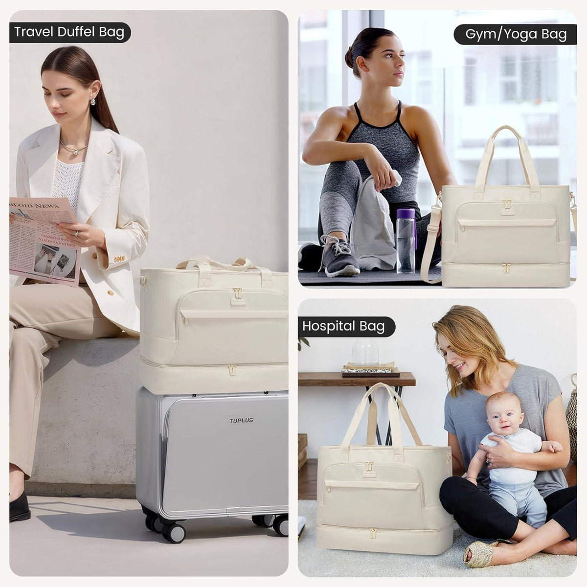 45L Damen Reisetasche Sporttasche Groß Weekender Travel Bag Gym Bag mit