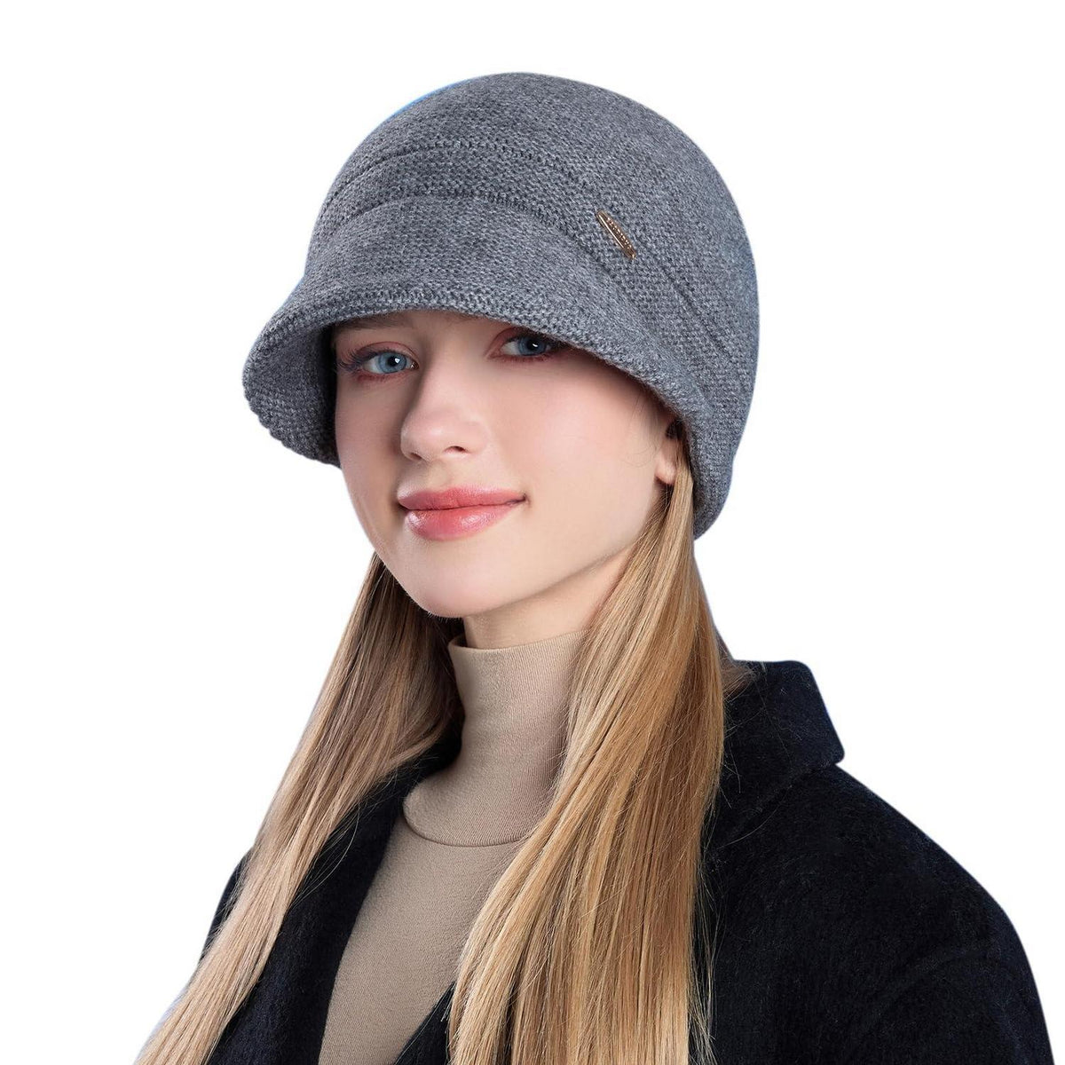 Damen Strickmütze mit Visier, warm und slouchy
