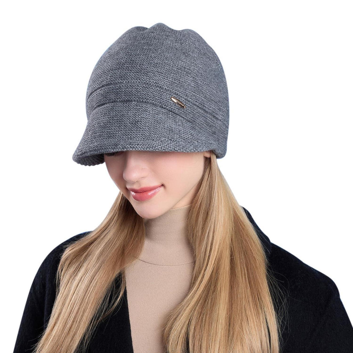 Damen Strickmütze mit Visier, warm und slouchy