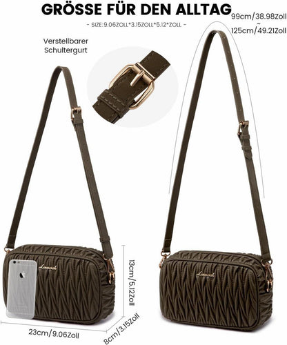 Umhängetasche Damen Crossbody Schultertasche Leder Reißverschluss
