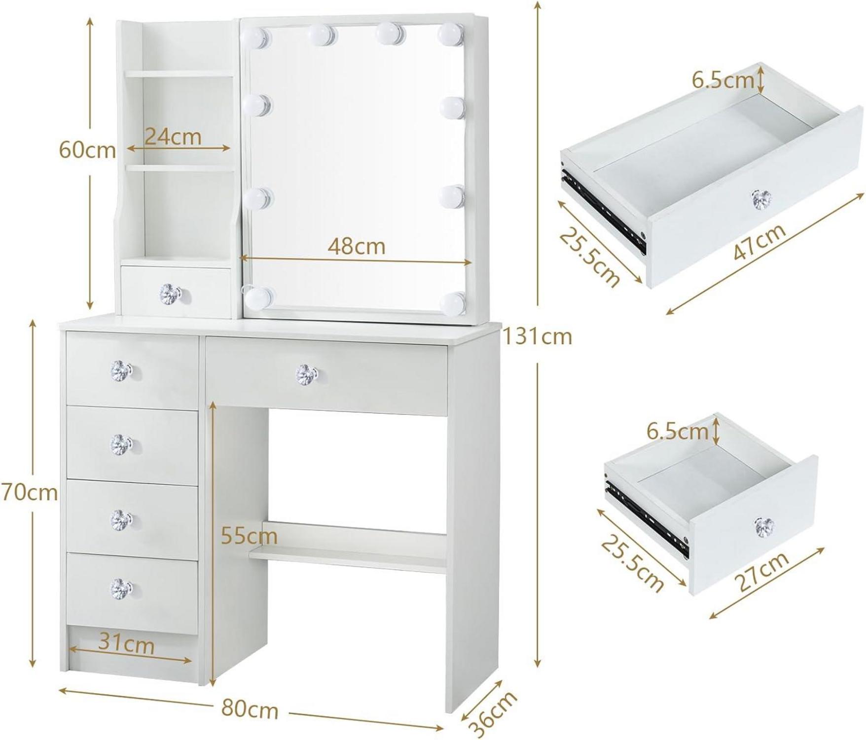 Schminktisch mit Beleuchtung Weiß LED USB 130cm