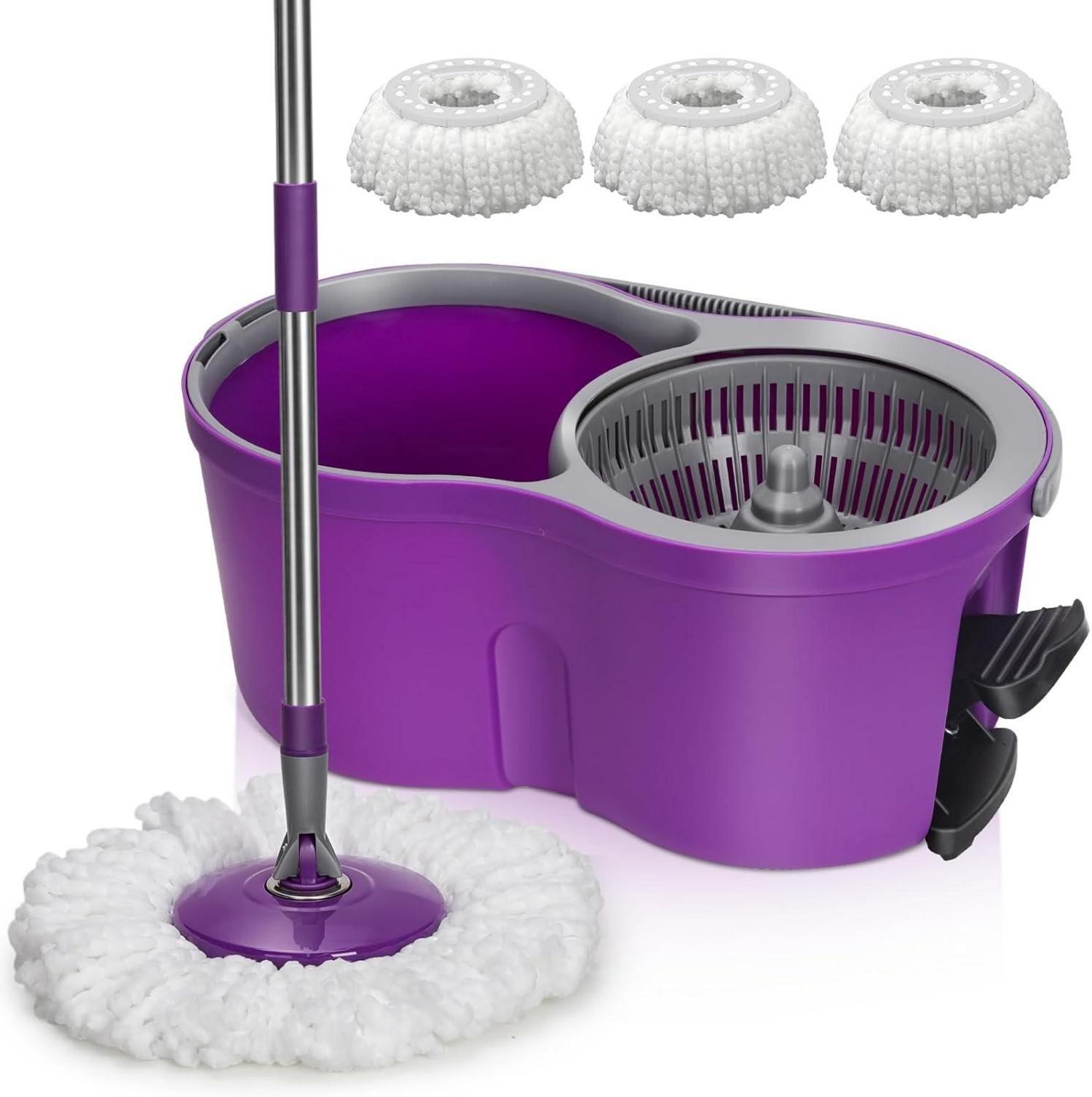 Wischmopp Set mit Eimer und Teleskopstiel - 3 Mikrofaser Wischpads