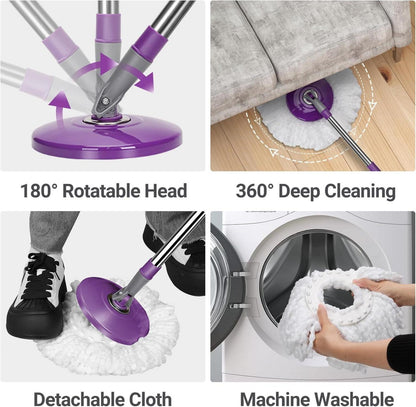 Wischmopp Set mit Eimer, Bodenwischer Teleskopstiel, 3 Microfaser