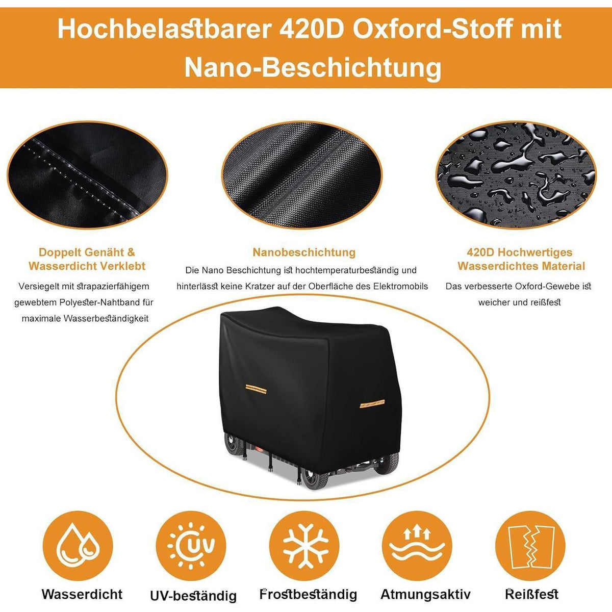Elektromobil Abdeckhaube Wasserdicht 420D – Schutz für Scooter & Rollstuhl