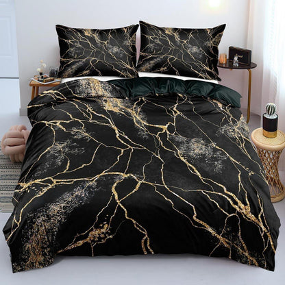 Marmor Bettwäsche Set 135x200 cm Schwarz Gold Mikrofaser