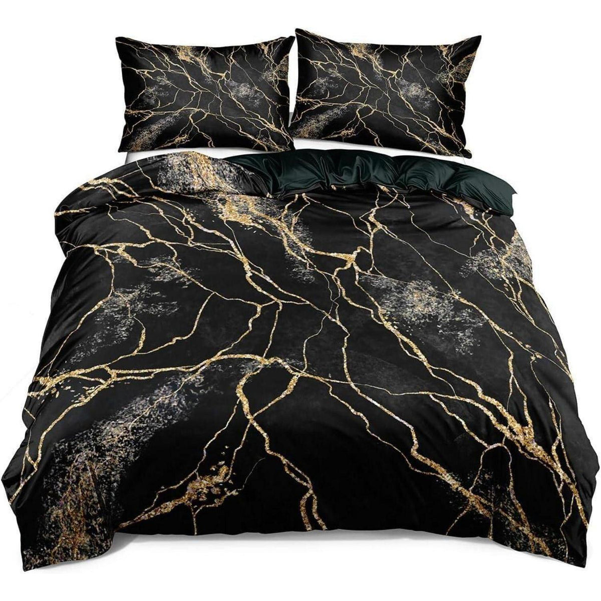 Marmor Bettwäsche Set 135x200 cm Schwarz Gold Mikrofaser