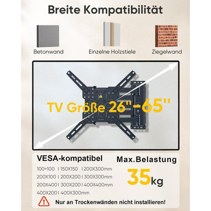 TV Wandhalterung 1035mm Schwenkbar, Neigbar, Drehbar für 26-65 Zoll TVs
