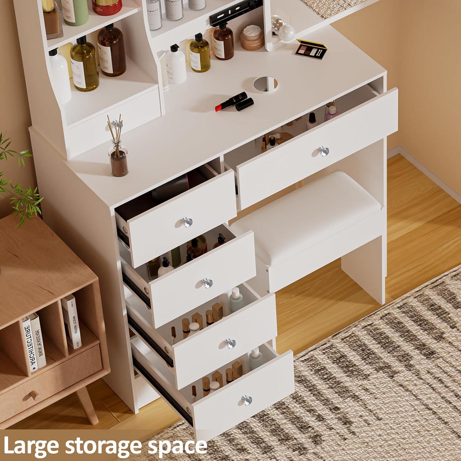 Schminktisch mit Beleuchtung und Spiegel, Frisiertisch Hocker 80x36x131cm
