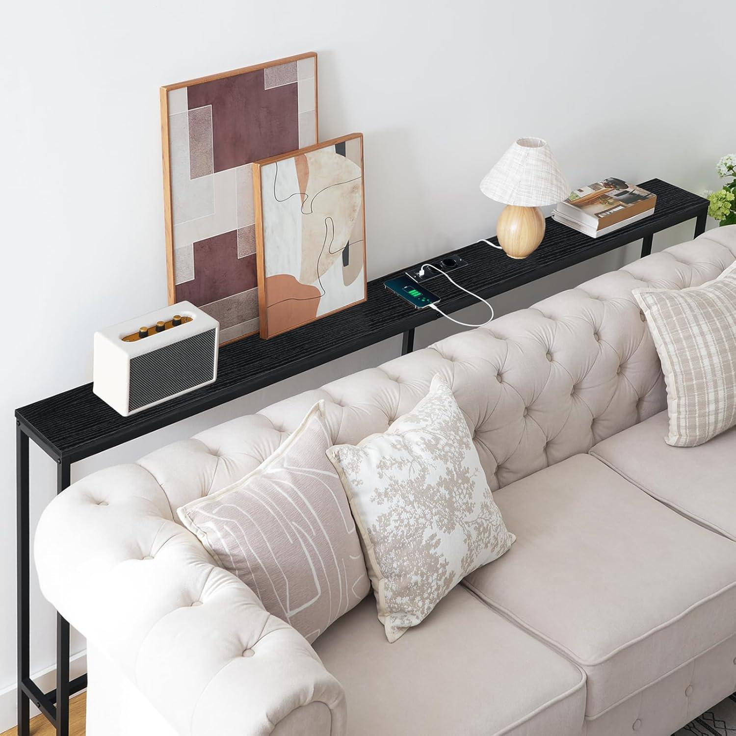 Konsolentisch mit Ladestation 200cm Schwarz Sofa-Beistelltisch USB-Anschlüssen