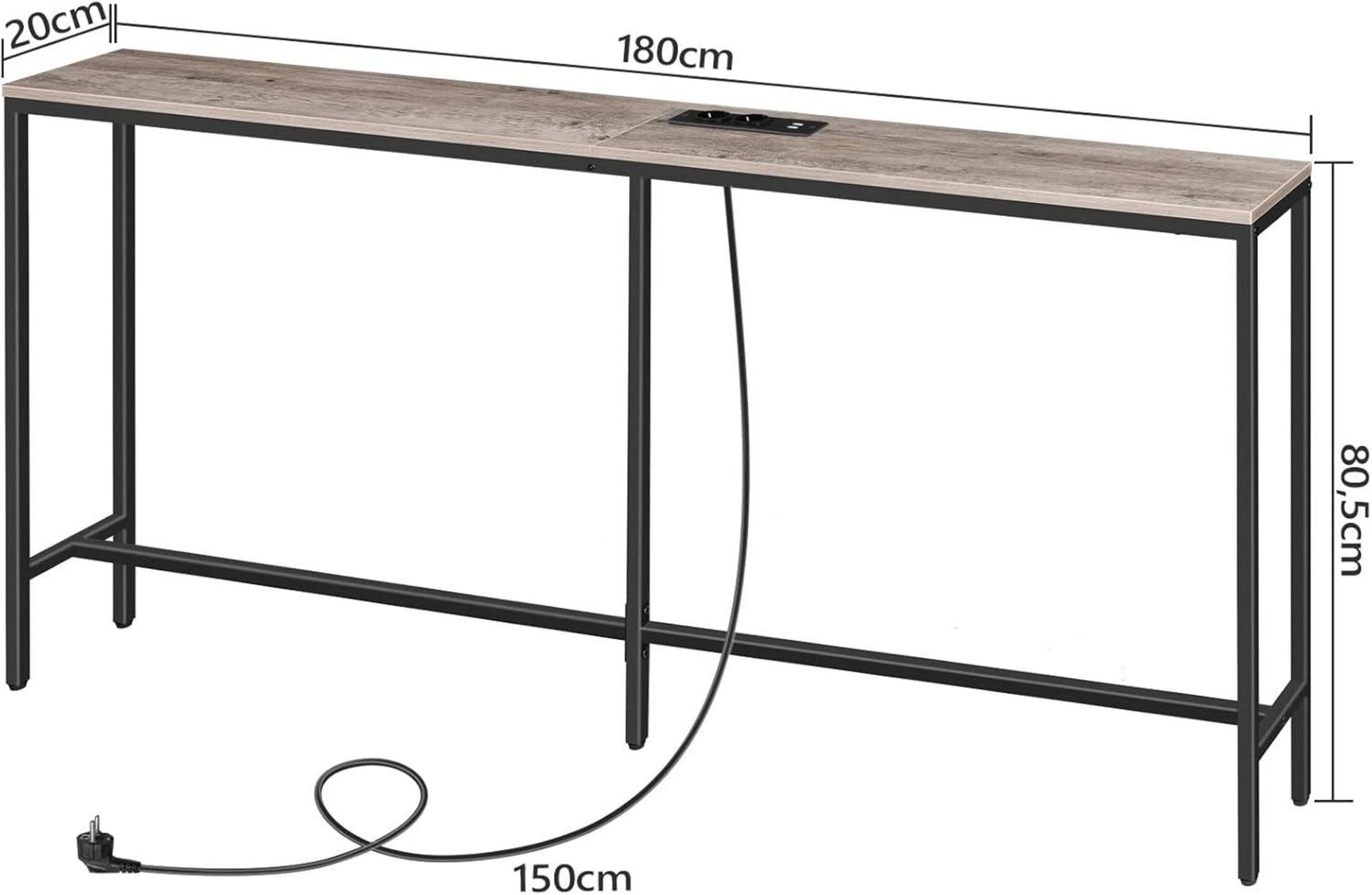Konsolentisch mit Ladestation USB-Anschlüssen, 200 cm Sofatisch Grau