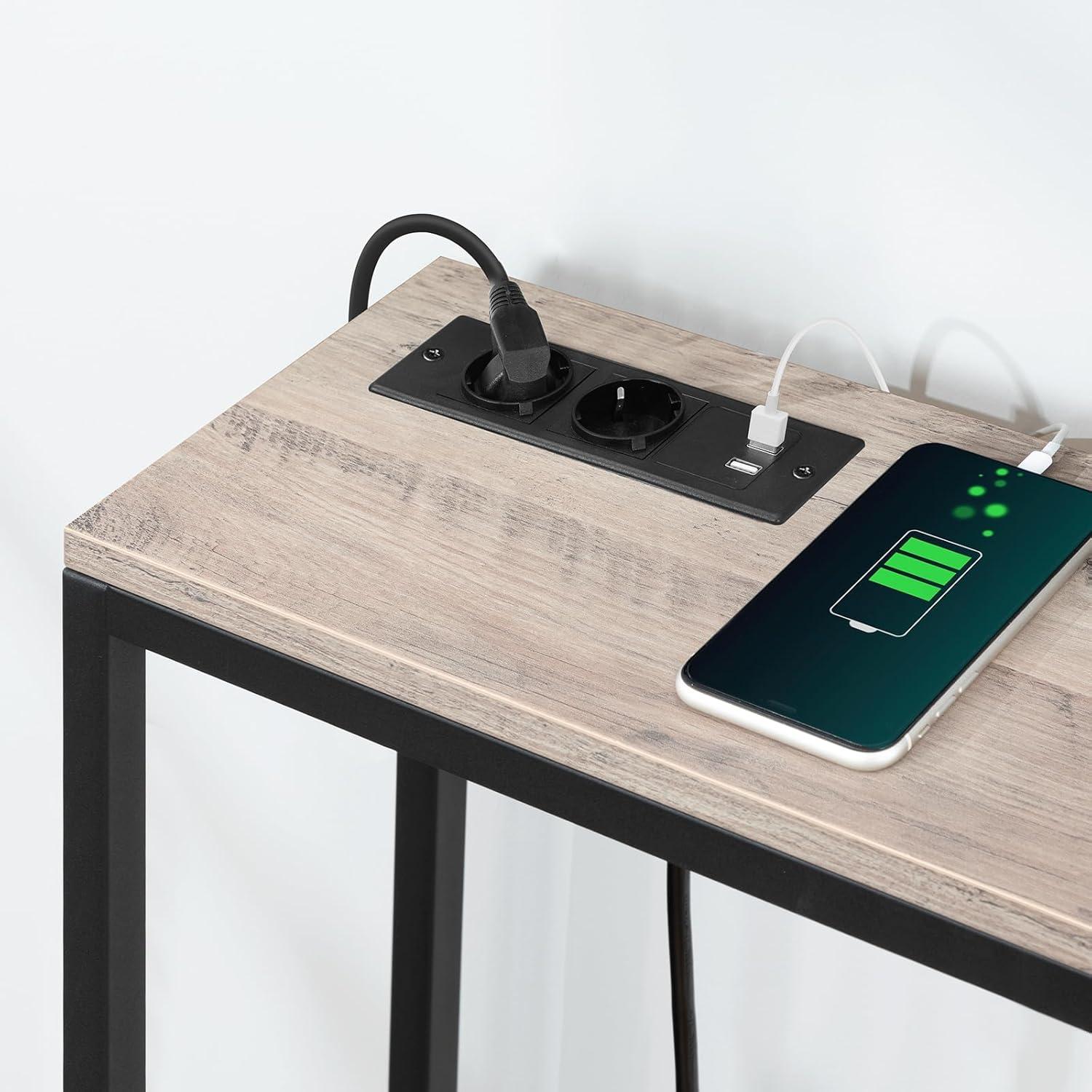 Konsolentisch Ladestation USB 200cm schmaler Sofatisch Grau