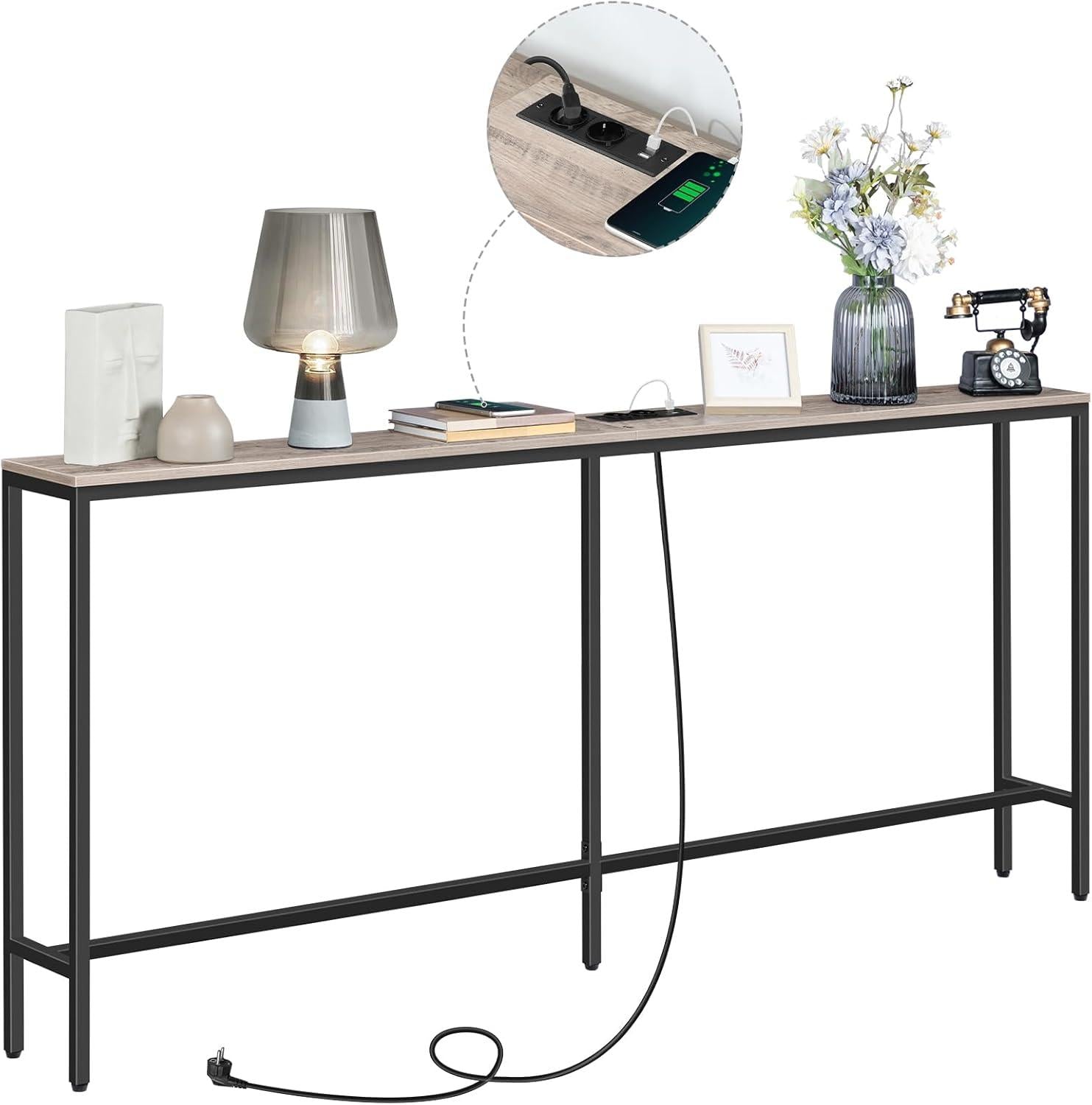 Konsolentisch mit Ladestation USB-Anschlüssen 200 cm schmal Grau