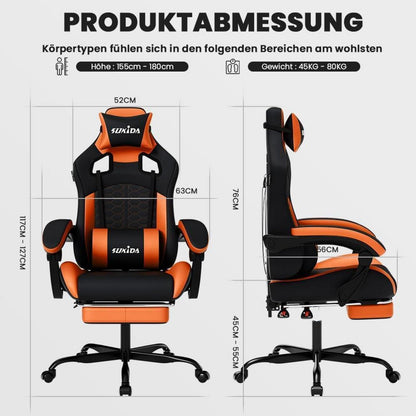 SUKIDA Ergonomischer Gaming-Stuhl mit Fußstütze und